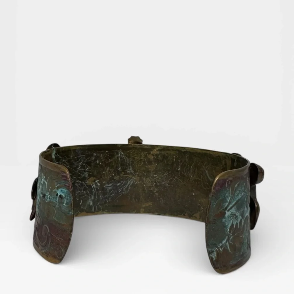 Elaine Coyne Collectible Artwear Sea Turtle Cuff Bracelet Verdigris Patina Brass
